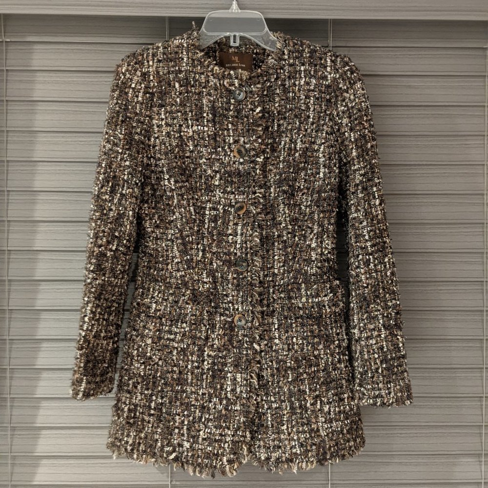 Melanie Lynn Brown Woo BlendTweed Fringe Blazer Size 2